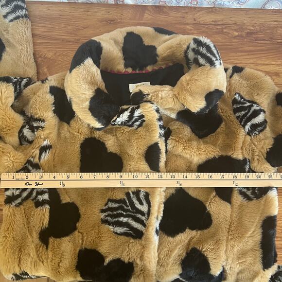 Maeve Faux Fur Zebra And Black Heart Print Coat Size S - Picture 8 of 12